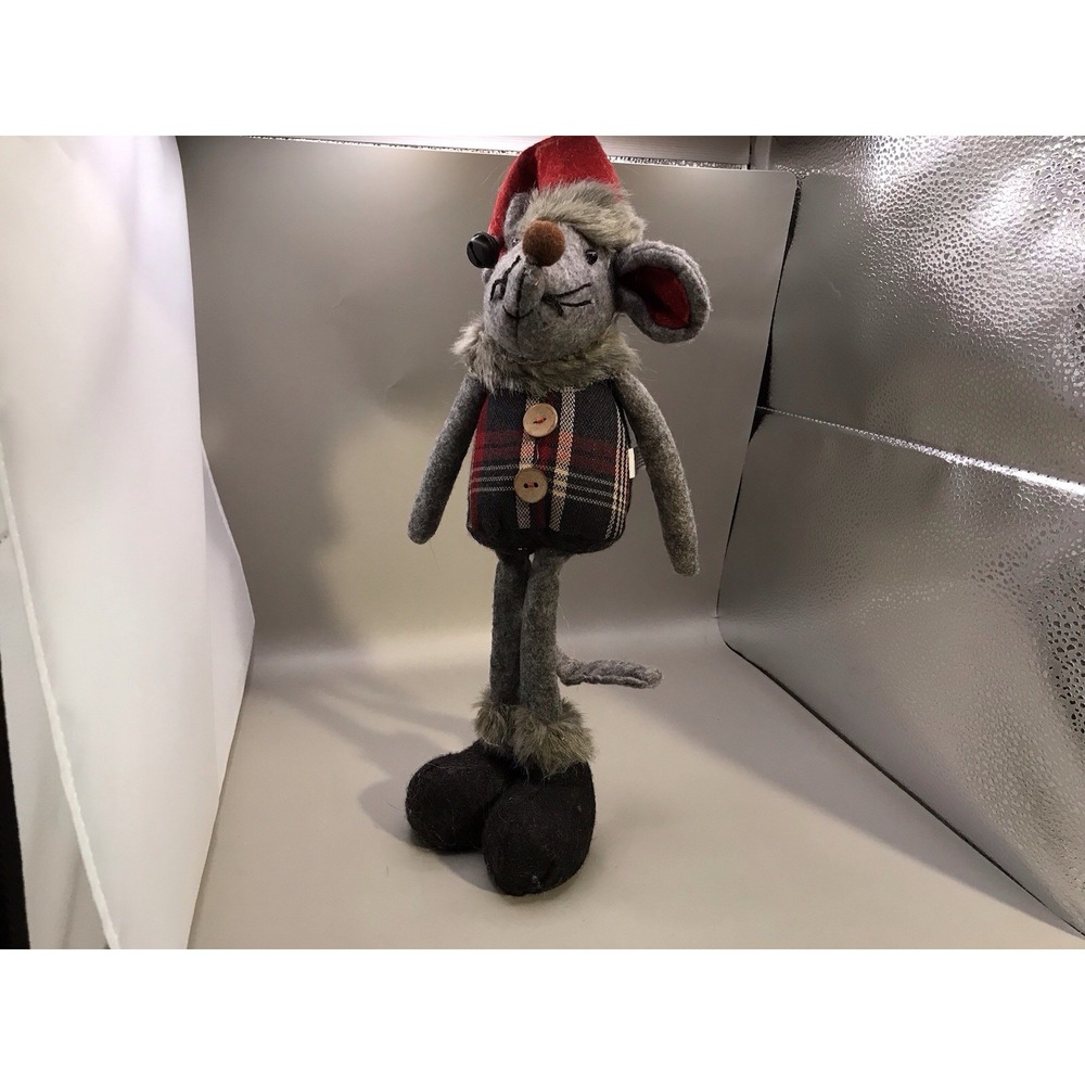 Cute Christmas Mouse ‎ Wearing A Plaid Vest And Santa Hat